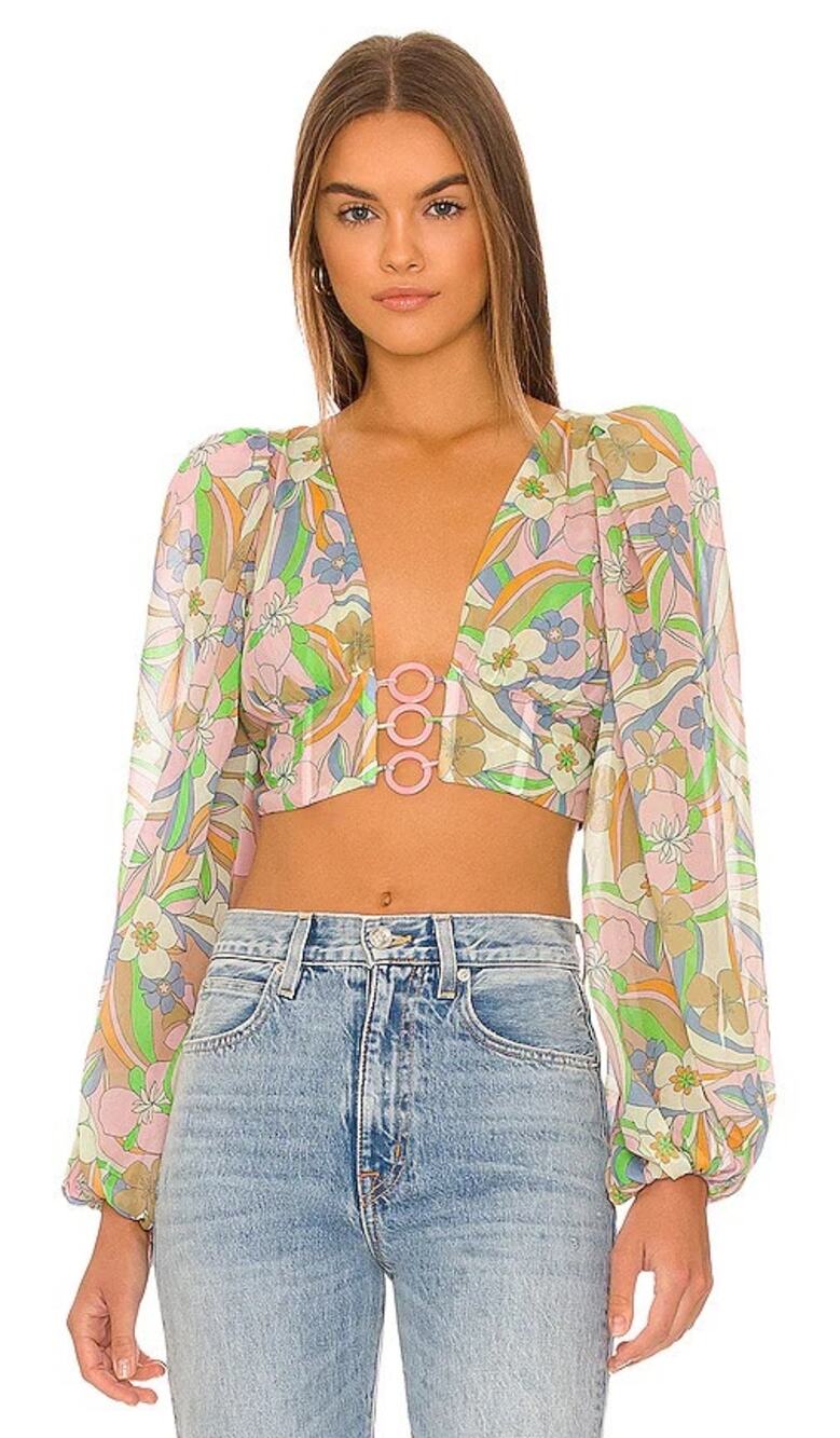 For Love & Lemons Guinevere Crop Top in Green XS